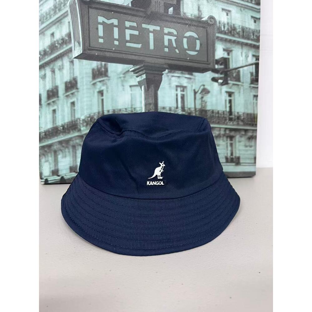 Kangol Bucket Hat Cotton Washed Flat-topped Hat Navy Blue